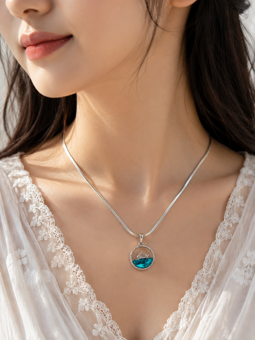 Blue Crystal Dolphin Pendant Necklace