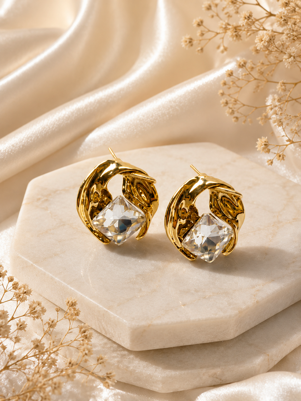 Elegant Gold Crystal Stud Earrings