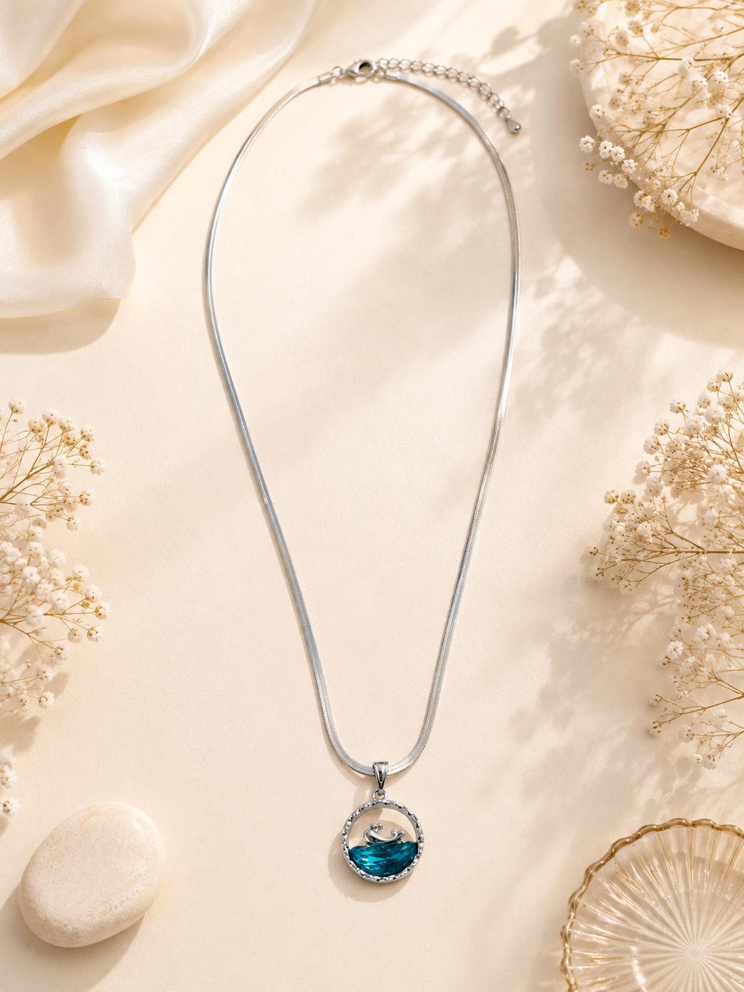 Blue Crystal Dolphin Pendant Necklace