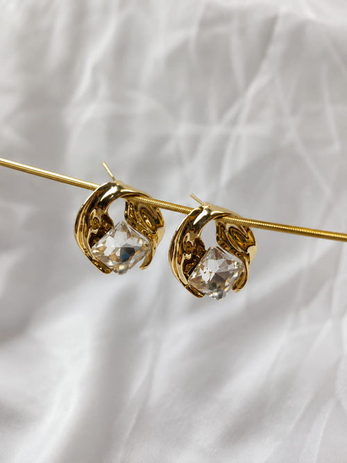 Elegant Gold Crystal Stud Earrings