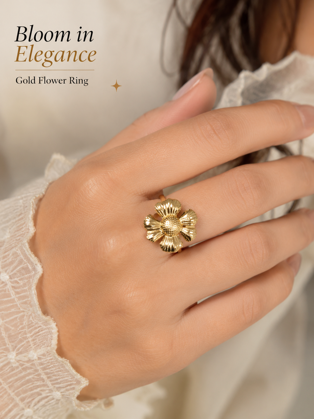 Gold Flower Ring – Elegant Floral Statement Ring